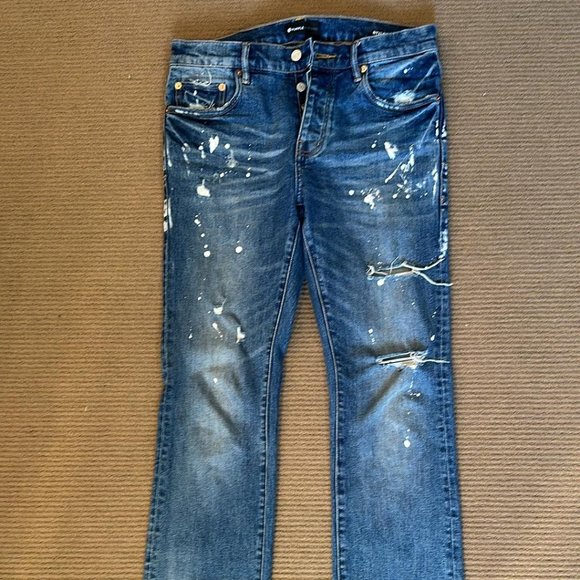 Purple Brand P004 FLARE JEAN - Indigo Dirty Vintage White Paint Size 32 - Picture 1 of 1